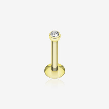 Gold Plated Gem Ball Internally Threaded Labret-Clear Gem